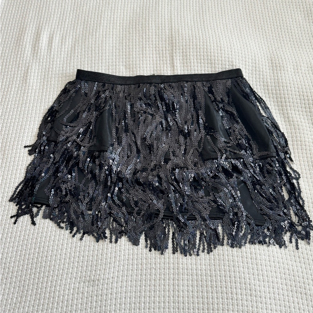 Black Fringe Sequin Skirt